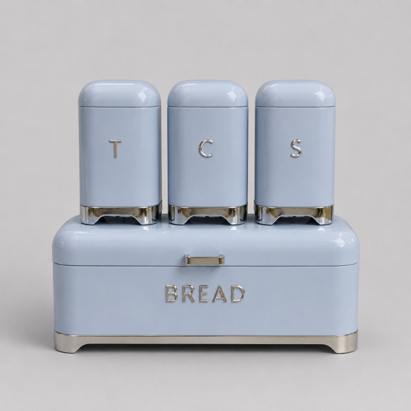Continental Homeware Deluxe Metal Bread Bin with Tea, Coffee & Sugar Canister Set – 4 Piece – Duck Egg Blue - Image 2