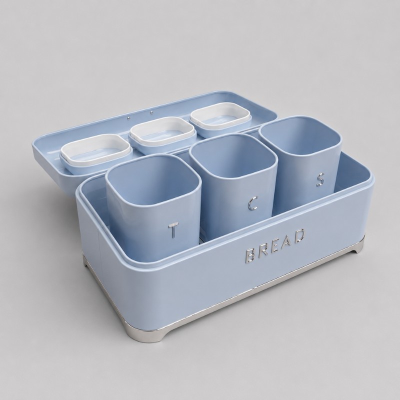 Continental Homeware Deluxe Metal Bread Bin with Tea, Coffee & Sugar Canister Set – 4 Piece – Duck Egg Blue - Image 3