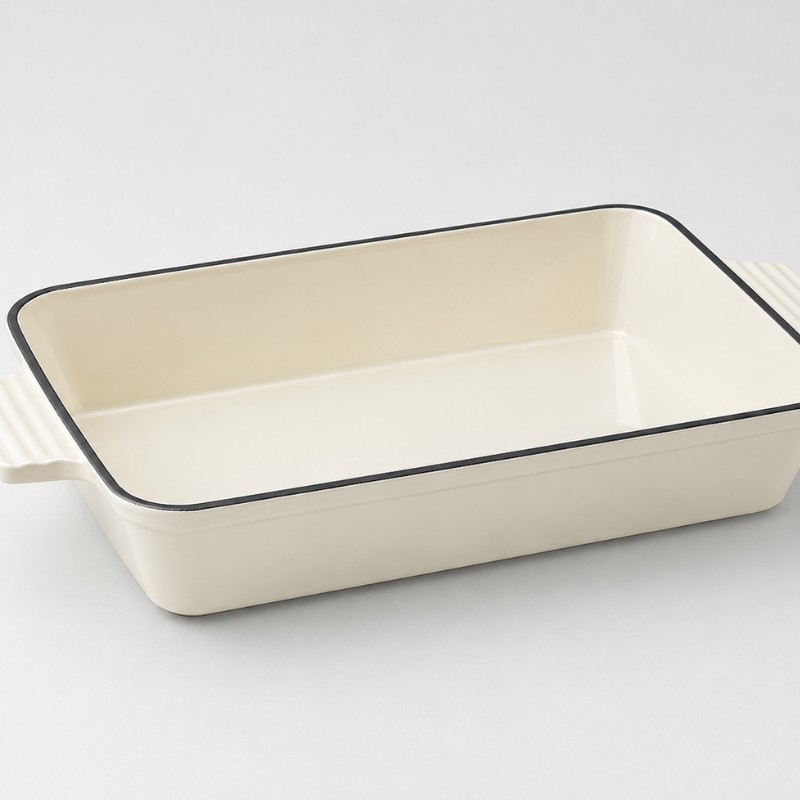Continental Homeware Enamel Cast Iron Rectangular Casserole Dish 33x23cm – Cream - Image 2
