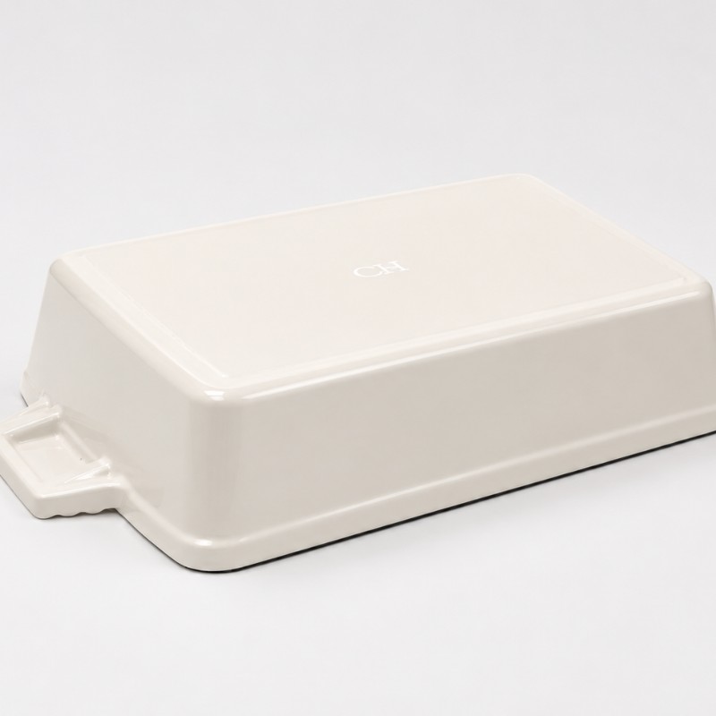 Continental Homeware Enamel Cast Iron Rectangular Casserole Dish 33x23cm – Cream - Image 3