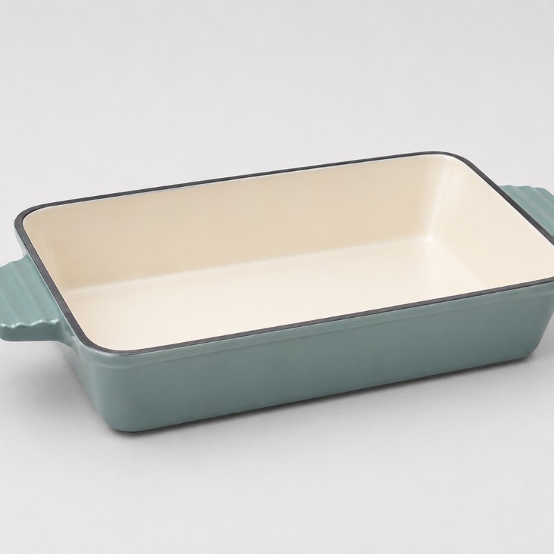 Continental Homeware Enamel Cast Iron Rectangular Casserole Dish 33x23cm – Duck Egg Blue - Image 2