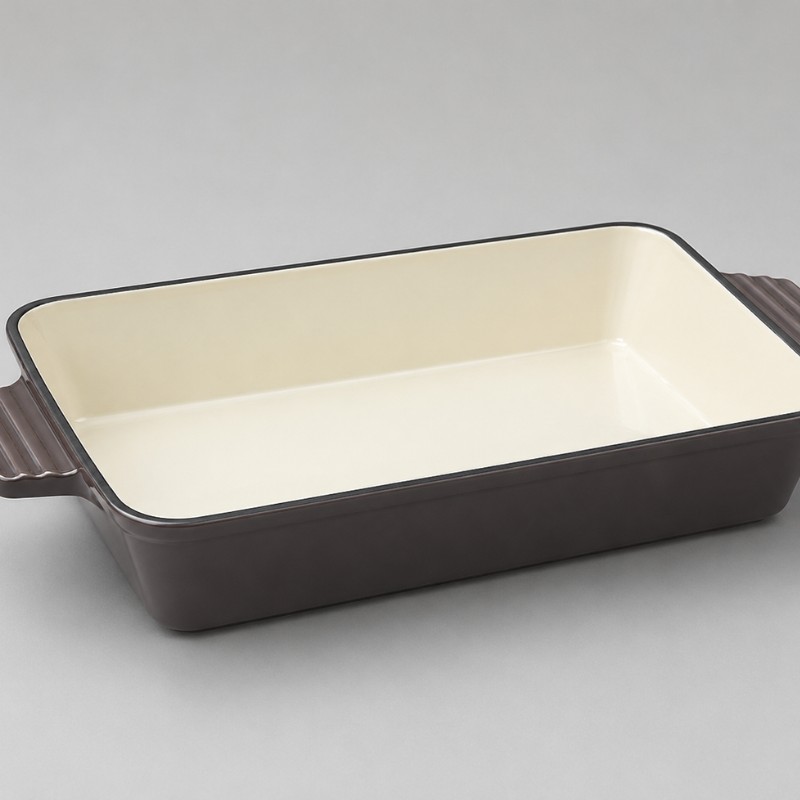 Continental Homeware Enamel Cast Iron Rectangular Casserole Dish 33x23cm – Taupe - Image 2