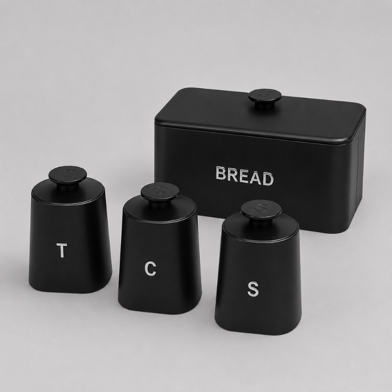 Continental Homeware Opulence Metal Bread Bin with Tea, Coffee & Sugar Canister Set – 4 Piece – Black - Image 5
