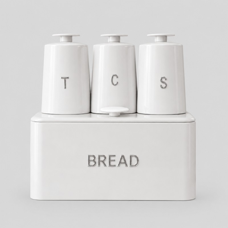 Continental Homeware Opulence Metal Bread Bin with Tea, Coffee & Sugar Canister Set – 4 Piece – White - Image 2