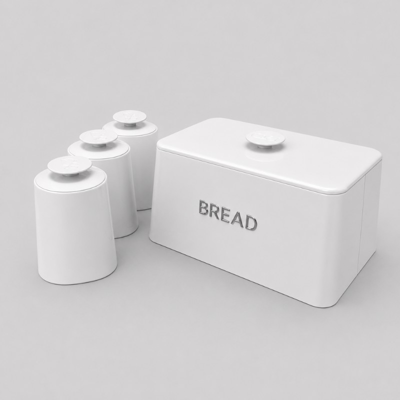 Continental Homeware Opulence Metal Bread Bin with Tea, Coffee & Sugar Canister Set – 4 Piece – White - Image 3