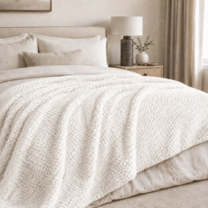 Horrockses Avedon Super Luxe Velvet Blanket - White - 230x230cm