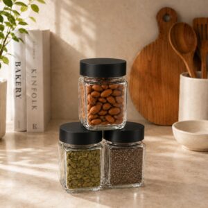 Continental Homeware Airtight Glass Storage Jar Set – 3 Piece – Black