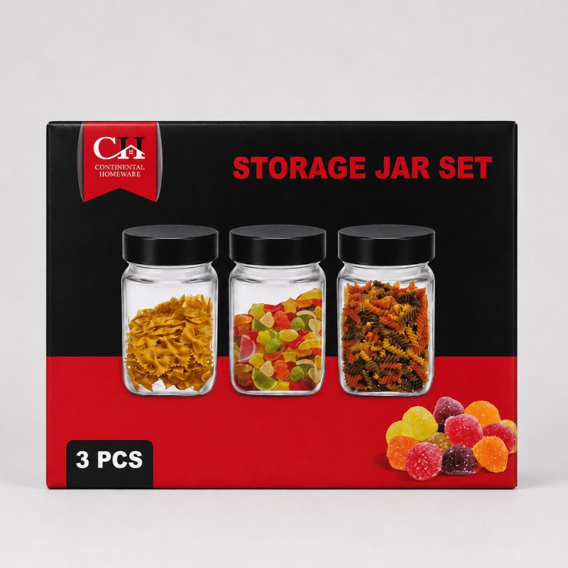 Continental Homeware Airtight Glass Storage Jar Set – 3 Piece – Black - Image 5