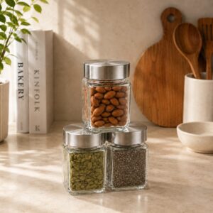 Continental Homeware Airtight Glass Storage Jar Set – 3 Piece – Silver