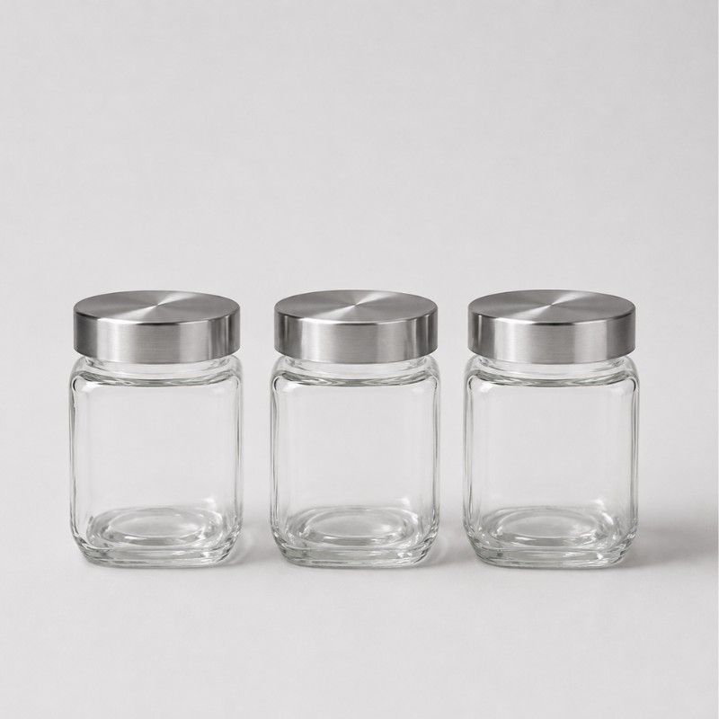 Continental Homeware Airtight Glass Storage Jar Set – 3 Piece – Silver - Image 3