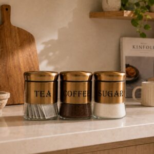 Continental Homeware Airtight Glass Tea, Coffee & Sugar Canister Set – 3 Piece – Copper
