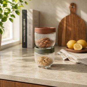 Continental Homeware Interlocking Stackable Glass Storage Set – 2 Piece