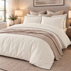 Espello Premium Microfibre Piped Duvet Cover Set 90gsm – Ivory