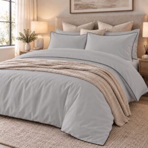 Espello Premium Microfibre Piped Duvet Cover Set 90gsm – Silver Grey
