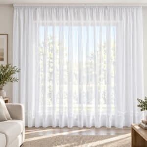 Zaydtex Swirl Embroidered Voile Taped Curtain 500x218cm – White